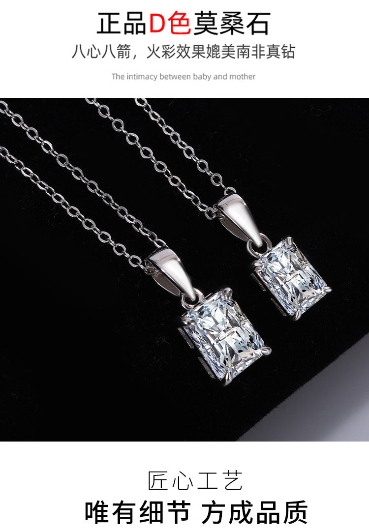 Cross-border new arrival S925Silver Moissanite Diamond Light Luxury High-End Radiant Cut Rectangular Pendant Collarbone Chain Wholesale
