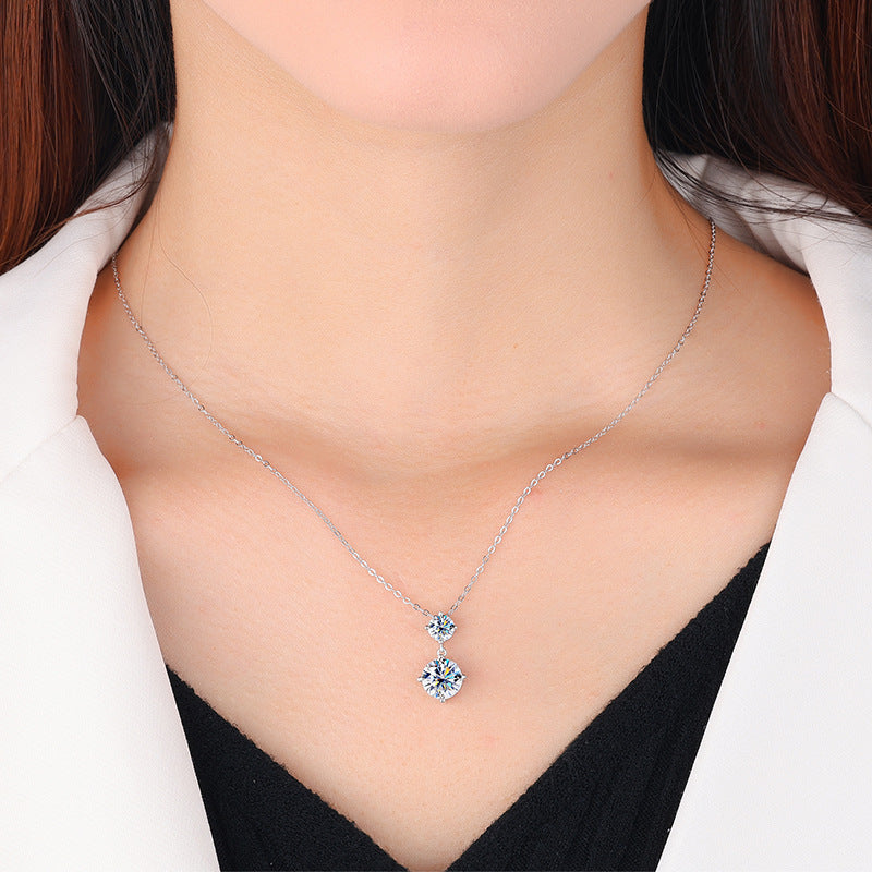 Cross-border Wholesale Direct Sales S925Sterling Silver Moissanite Gourd Necklace for Women Fashion Simple Pendant High-end Clavicle Chain