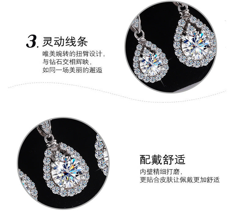 Cross-border hot selling S925Sterling Silver Moissanite Necklace for Women Water Drop Pendant High-end Fashion Versatile Necklace Wholesale