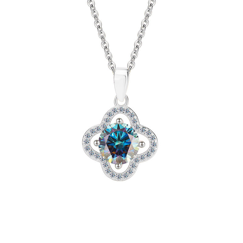 S925Sterling Silver Moissanite Four-Leaf Clover Necklace Flower Pendant Fashion High-End Moissanite Collarbone Chain Factory Wholesale
