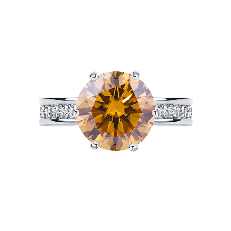 Cross-Border S925Silver Color Moissanite High Crown Queen Female Ring White Gold Diamond Simulation Proposal Wedding Diamond Ring