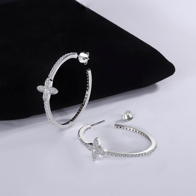 A3  S925Sterling Silver Moissanite Flower Large Hoop Earrings Elegant French Style Ear Jewelry Manufacturer Wholesale