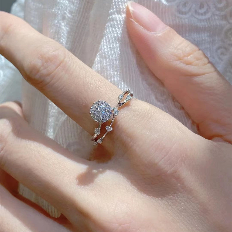 Radiant as a Star1Clamoissanite Ring for Women, Pure Silver, White Gold, Niche Design, Simulated Diamond, Wedding Diamond Ring