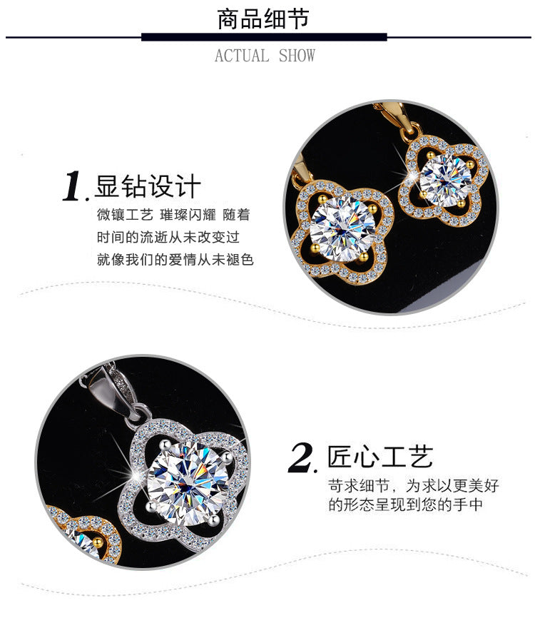 S925Pure Silver Moissanite Flower Necklace Four-Leaf Clover Pendant Light Luxury High-End Moissanite Collarbone Chain Factory Wholesale