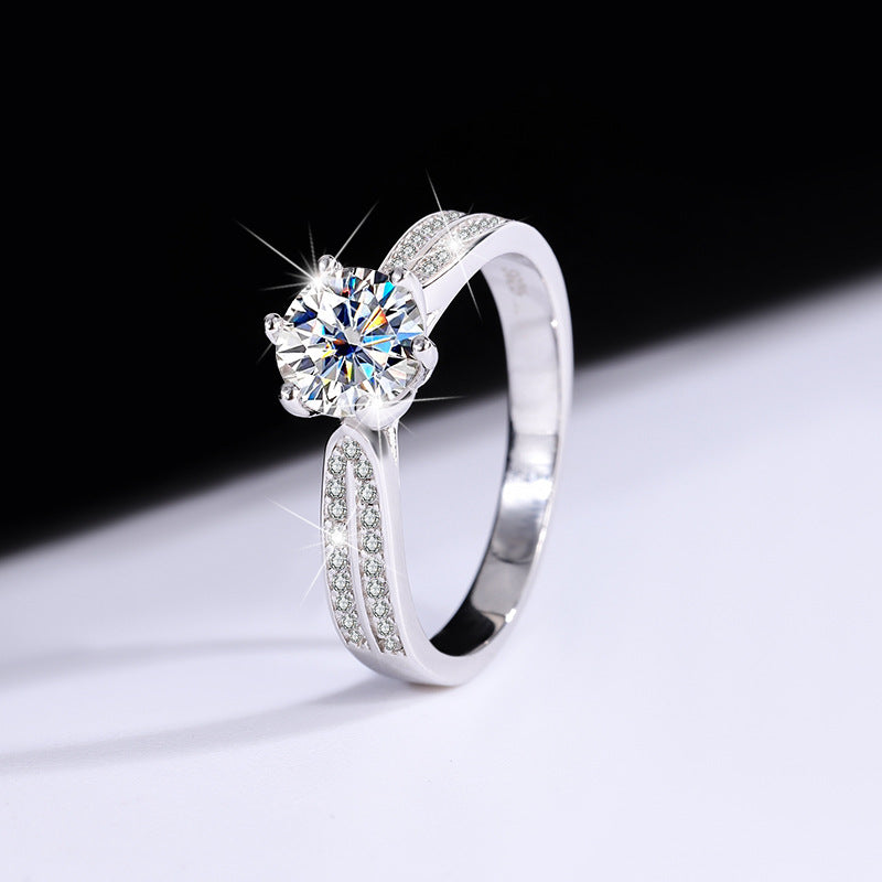 S925Silver Moissanite Starlight Queen Ring Wedding Proposal Pure Silver Ring Six-Prong Diamond Female Factory Brilliant