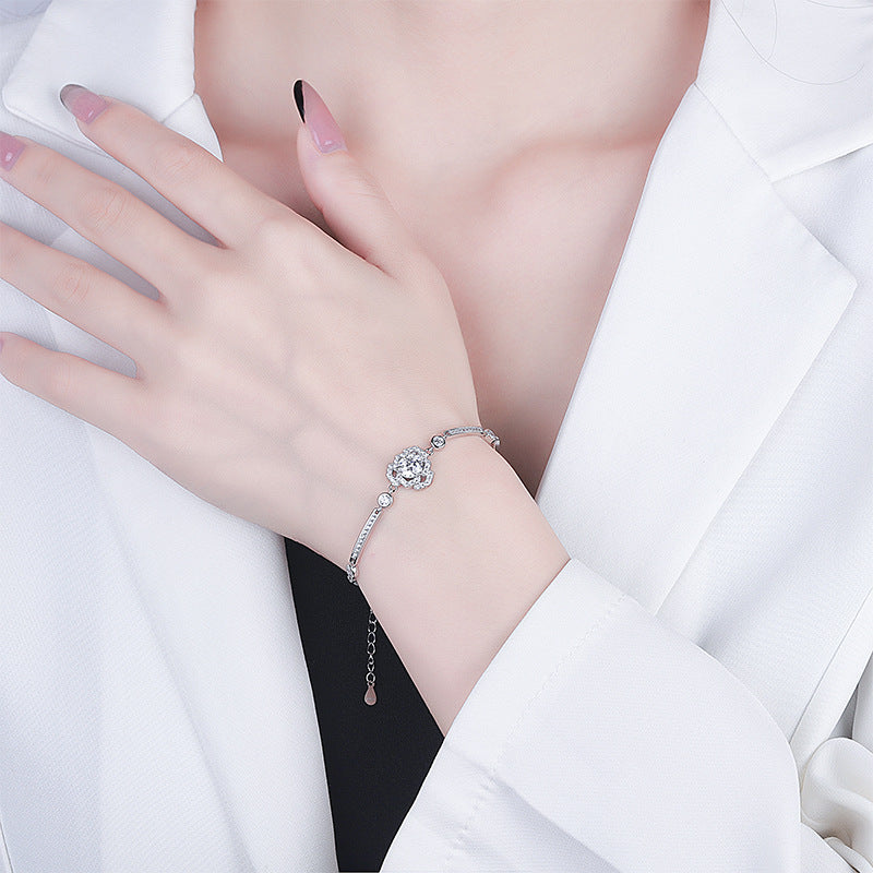 S925Silver Moissanite Rose Bracelet Moissanite Camellia Simple Style TikTok Kuaishou Live Streaming Factory Direct Sale