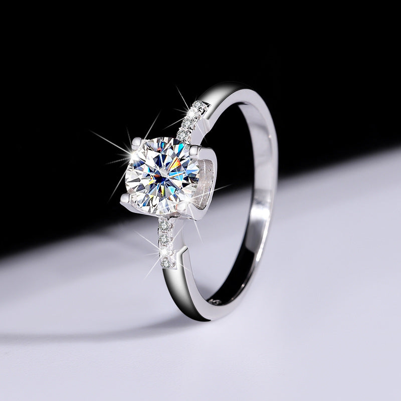 S925Sterling Silver Moissanite Ring Bull Head Small Waist Female Diamond Ring Adjustable Simulation Proposal Engagement Wedding Diamond Ring