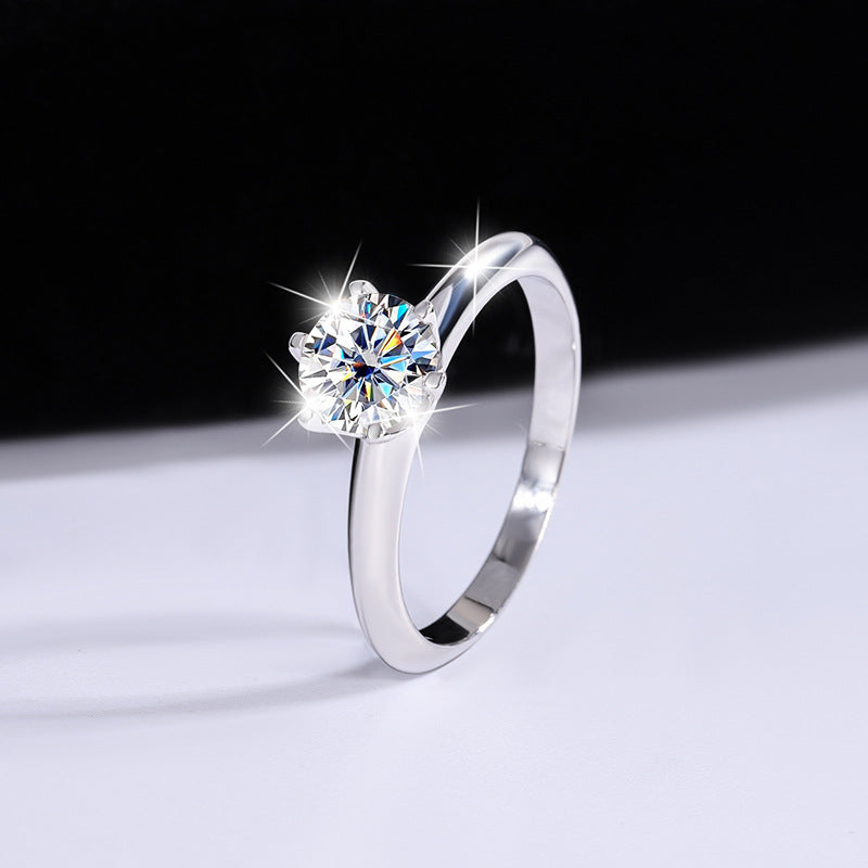 S925Sterling Silver Ring T Six-Prong Moissanite Ring for Women Classic Six-Prong Crown Proposal Ring Wholesale