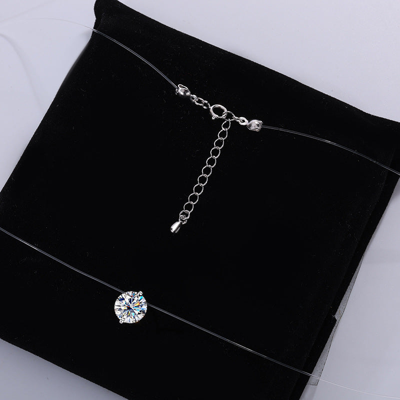 Same Style as Zhao Lusi S925Silver Collarbone Chain Mermaid Tears Necklace for Women, Niche High-end Moissanite Pendant Wholesale