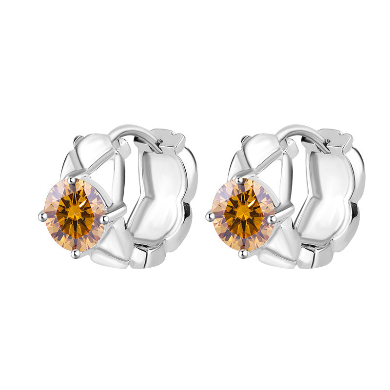 S925Sterling Silver Moissanite Diamond Pattern Small Chanel Style Earrings Fashion High-end Moissanite Diamond Jewelry Four-prong Stud Earrings Wholesale