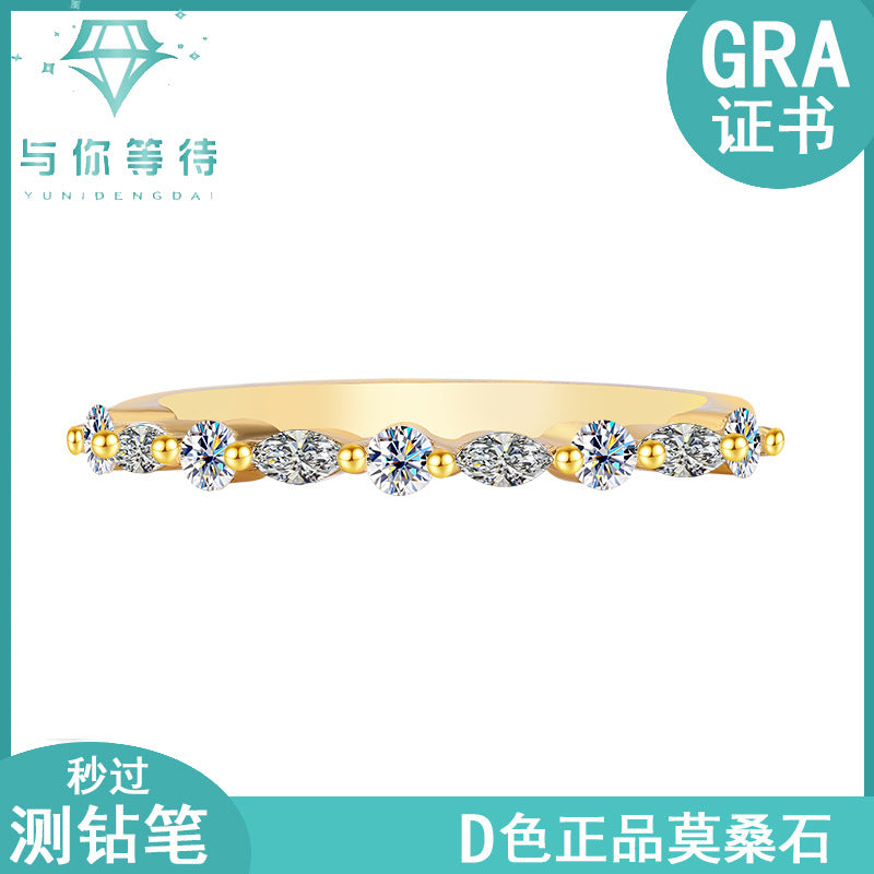 S925Sterling Silver Marquise Moissanite Ring for Women, European and American Trendy Stackable Ring, Double Layer Wearable Women's Ring, Factory Wholesale