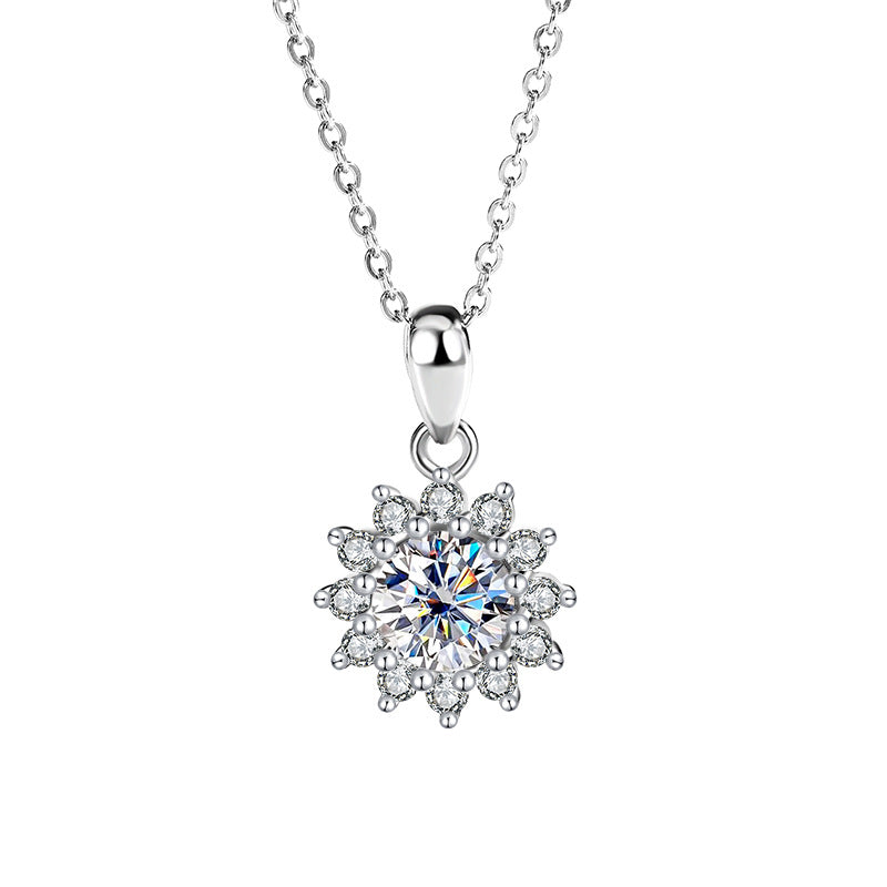 Genuine Moissanite Necklace for Women, Pure Silver Sunflower Diamond Pendant, Women's Light Luxury Versatile Collarbone Chain, Birthday Gift
