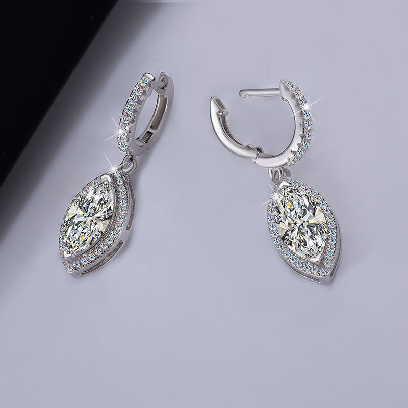 Cross-Border S925Sterling Silver Earrings for Women, Horse Eye Moissanite Ear Clips, Platinum Plated Moissanite Earrings, Direct Supply from Manufacturer, Wholesale
