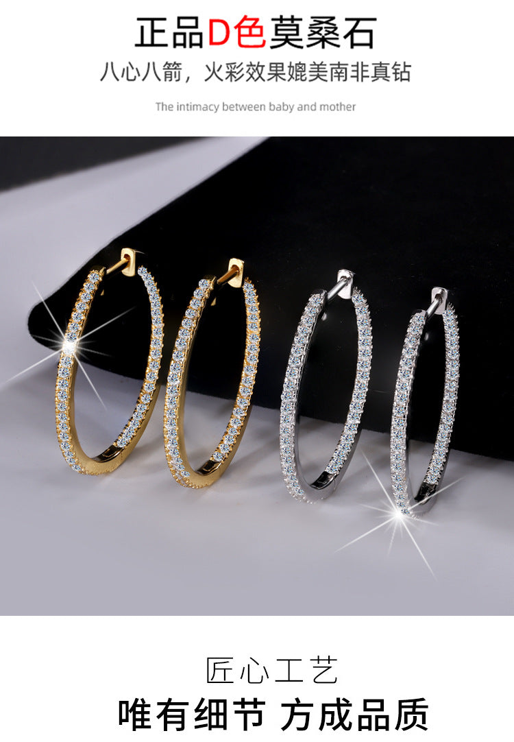 Cross-border European and American Style Large Hoop Earrings S925Sterling Silver Earrings Women's Fashion High-end Moissanite Earrings Factory Wholesale