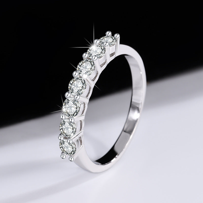 Cross-Border S925Silver70Moissanite Diamond Ring Seven Princess Seven Star Row Diamond Ring for Women Layered Simple Fashion Wholesale