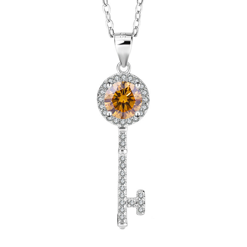 s925Sterling Silver Key Necklace Silver Pendant Moissanite Women's Classic Fashion Collarbone Chain In Stock Wholesale Jewelry