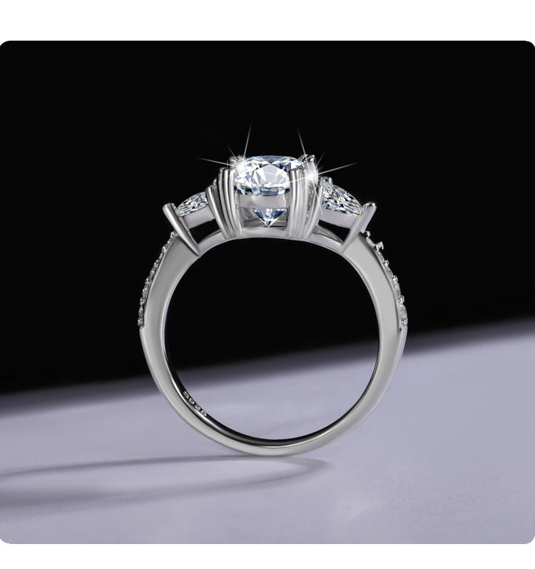 Amazon eBay Cross-Border Delivery925Sterling Silver2Carat Egg-Shaped Women's Moissanite Closed Ring Factory Direct Sale