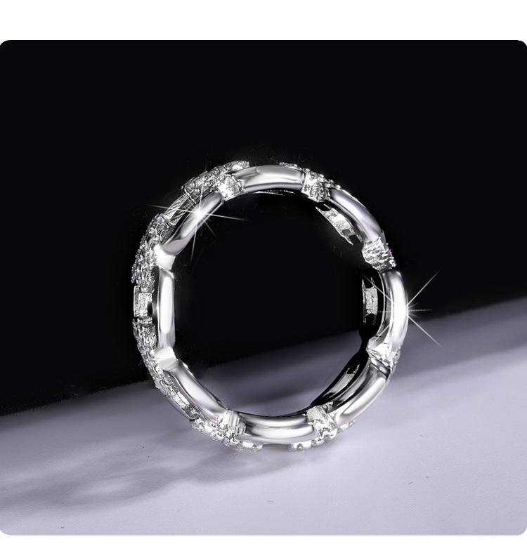 Cross-Border Europe and America s925Sterling Silver Moissanite Ring for Women, Diamond-Studded Index Finger Ring, Elegant Internet Celebrity Style ins Wholesale Silver Rings