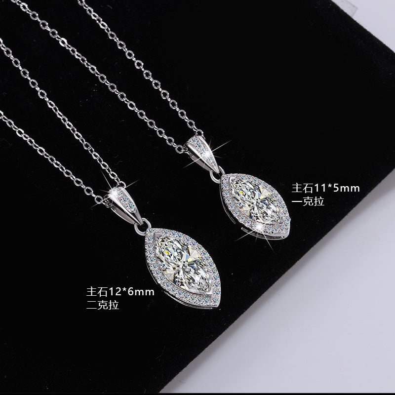 Europe and america cross border S925Silver Horse Eye Moissanite Full Diamond Necklace for Women, Elegant and Simple Versatile Collarbone Chain, Factory Wholesale