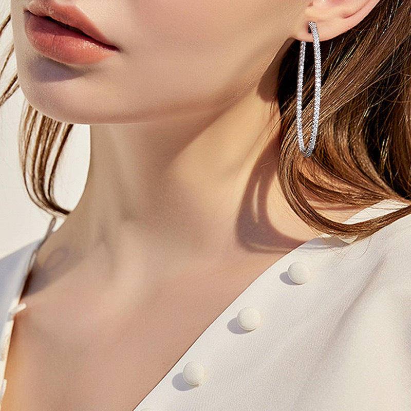 Cross-border European and American Style Large Hoop Earrings S925Sterling Silver Earrings Women's Fashion High-end Moissanite Earrings Factory Wholesale