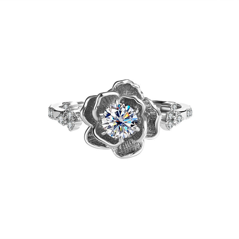 Exclusive for cross-border S925Sterling Silver D Moissanite Water Lily Ring for Women Hot Sale Classic Wedding Live Streaming Wholesale