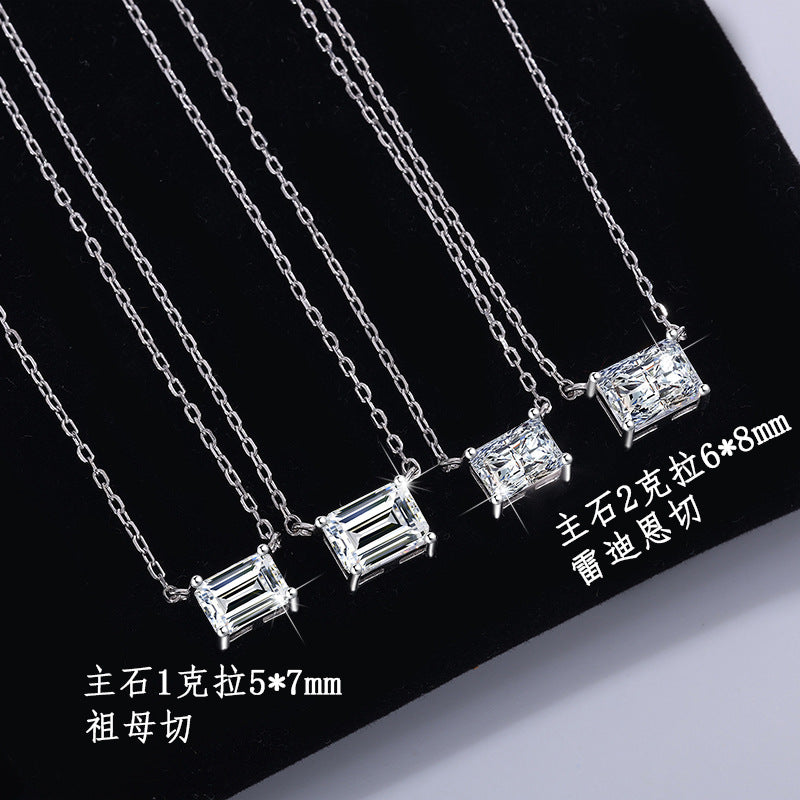 S925Sterling Silver Moissanite Radiant Cut Necklace Irregular Diamond Pendant Sugar Cube Emerald Cut Collarbone Chain Factory Wholesale