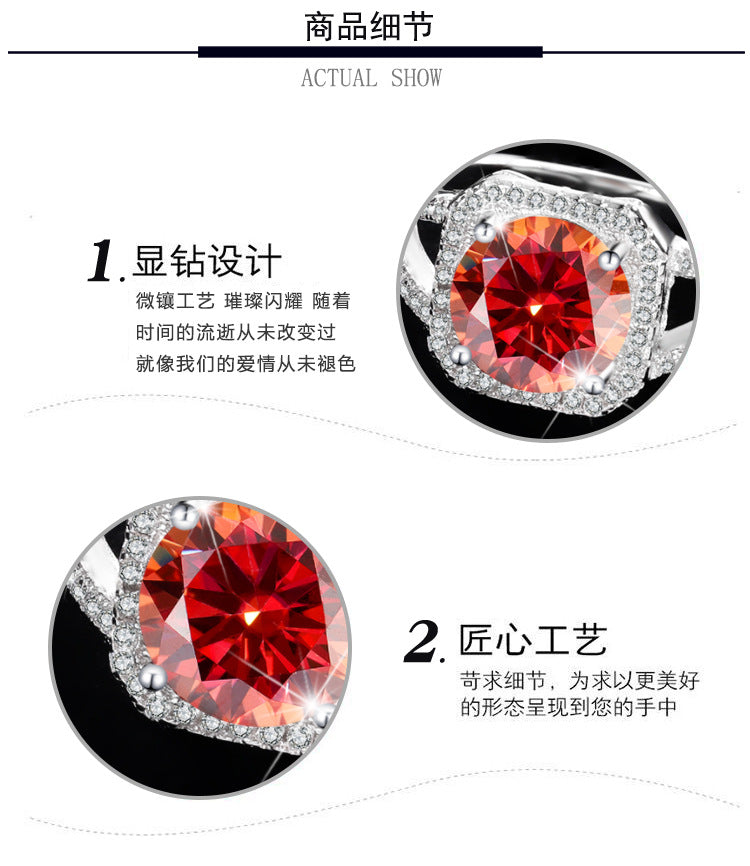 Exclusive for cross-border S925Silver Luxury Square Bag Colorful Moissanite Ring for Women Pure Silver White Gold Diamond Simulated Diamond Wholesale