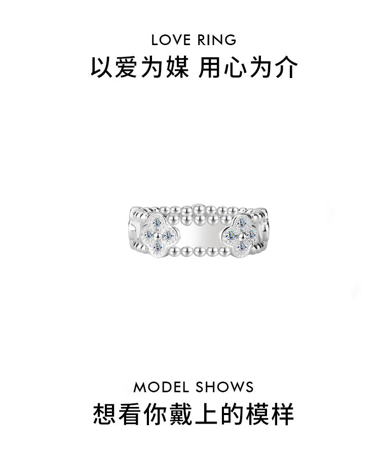 Cross-border hot selling S925Silver Full Diamond Moissanite Kaleidoscope Four-Leaf Clover Ring High-End Fashion Ring Factory Wholesale