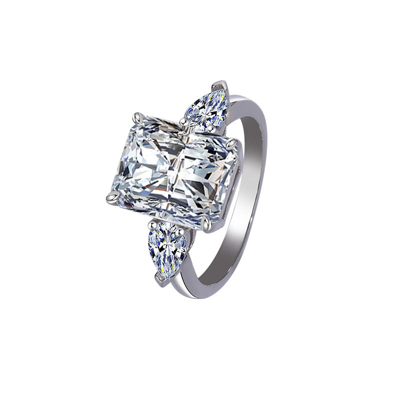 Exclusive for cross-border S925Silver Moissanite Radiant Cut Ring5 Carat Luxury Super Flash Shaped Diamond Women's Ring Wholesale