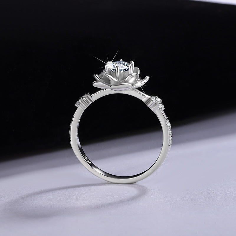 Exclusive for cross-border S925Sterling Silver D Moissanite Water Lily Ring for Women Hot Sale Classic Wedding Live Streaming Wholesale