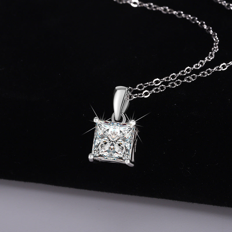 Cross-Border S925Sterling Silver Moissanite Necklace Irregular Diamond Princess Cut Pendant Women's Fashion Collarbone Chain Factory Wholesale