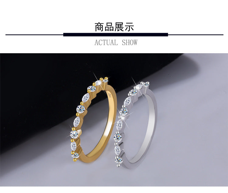 S925Sterling Silver Marquise Moissanite Ring for Women, European and American Trendy Stackable Ring, Double Layer Wearable Women's Ring, Factory Wholesale