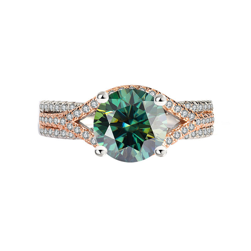 Moissanite Ring for Women Silver Ring Split Gold Exaggerated Two Colors ins Jiezi TikTok Live Moissanite Source