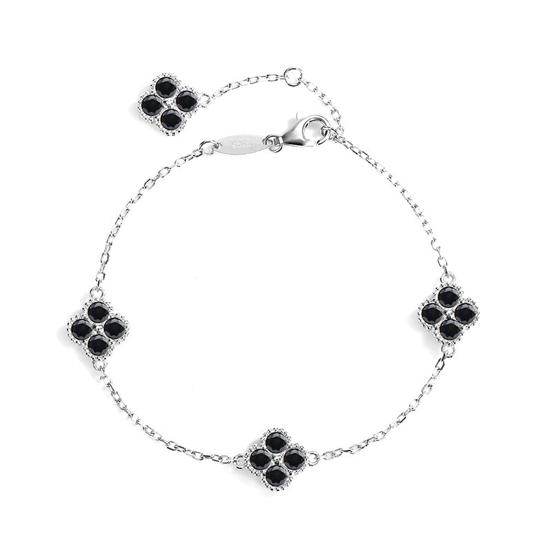 Cross-Border S925Silver Black Moissanite Four-leaf Clover Bracelet Moissanite Simple High-end Women's Bracelet Factory Direct Sale