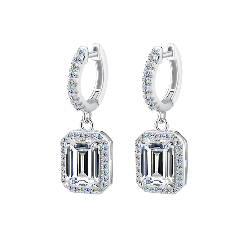 Cross-border Hot Selling Moissanite Earrings S925Silver Grandmother Cut Earrings with Luxurious Inlay High-Grade Moissanite Studs Factory Wholesale
