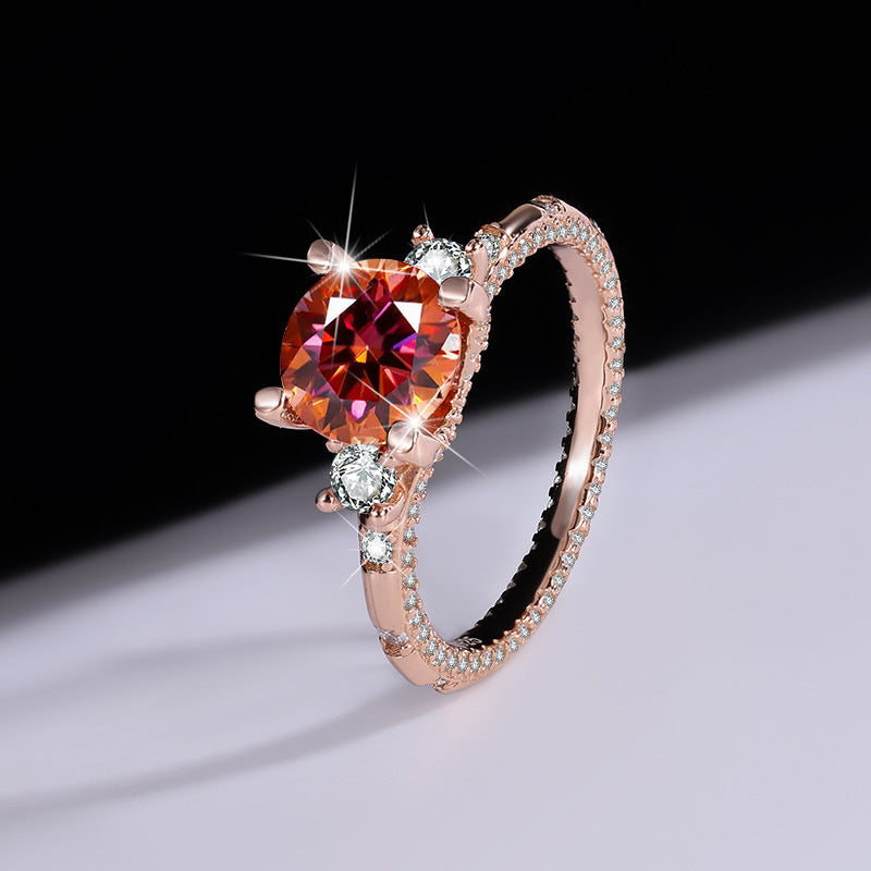 Popular S925Sterling Silver Sparkling Moissanite Diamond Ring Two Carat Birthday Gift Proposal Ring Live Streaming Source Dropshipping