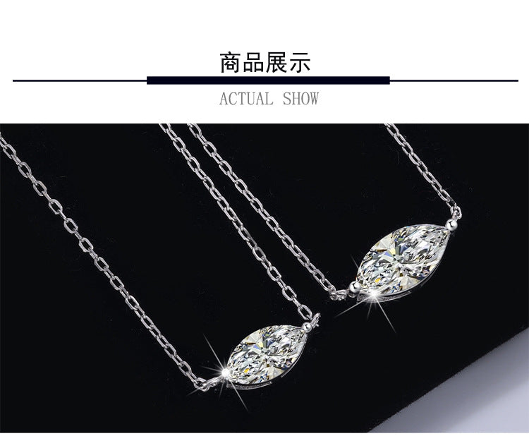 European and American Fashion Hot Item S925Sterling Silver Moissanite Horse Eye Necklace Simple Women's High-end Versatile Collarbone Chain Wholesale