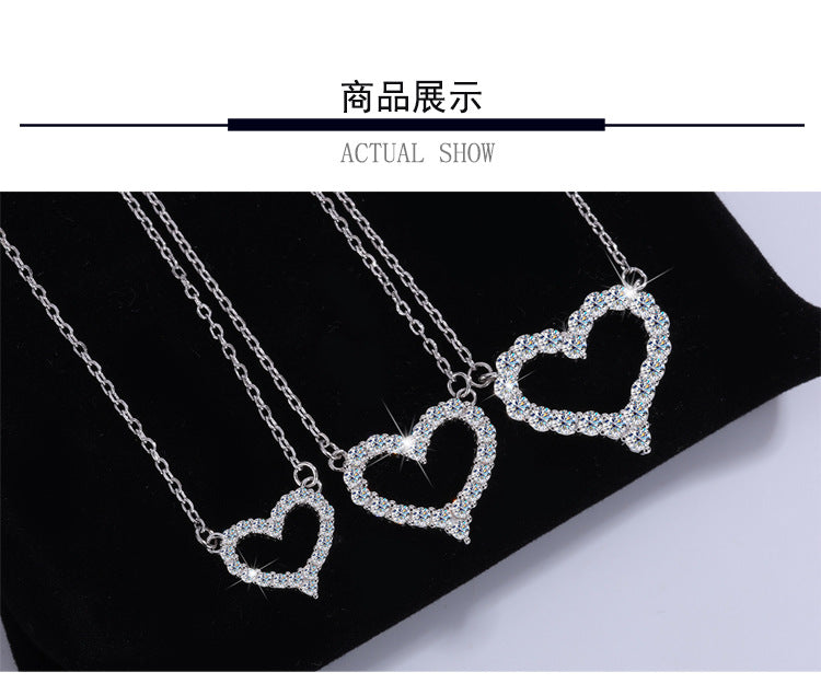 Factory Direct Supply Cross-Border925Sterling Silver Plated pt950Moissanite Heart Pendant Love Moissanite Necklace for Women Wholesale