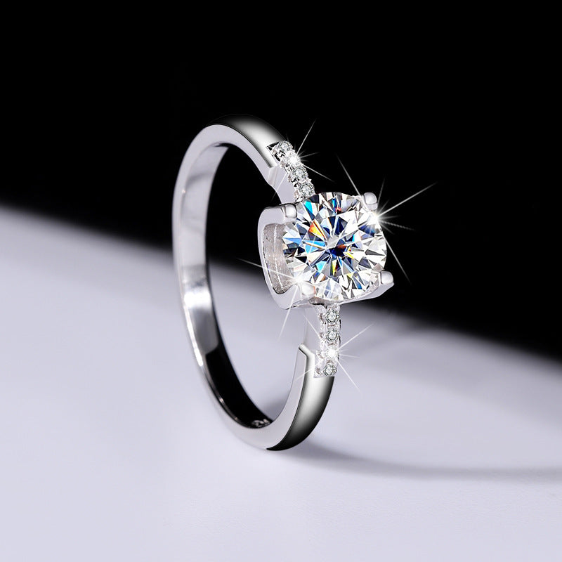 S925Sterling Silver Moissanite Ring Bull Head Small Waist Female Diamond Ring Adjustable Simulation Proposal Engagement Wedding Diamond Ring