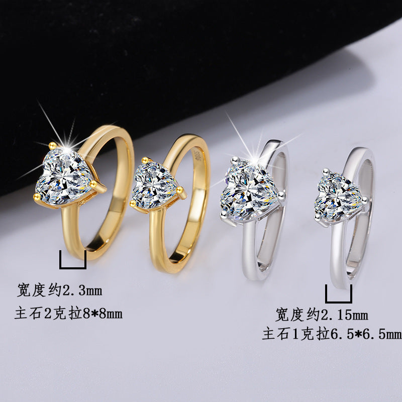 Best seller in europe and america S925Sterling Silver Heart-shaped Moissanite Ring Simple Classic Love Moissanite Women's Ring Factory Wholesale