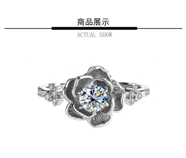 Exclusive for cross-border S925Sterling Silver D Moissanite Water Lily Ring for Women Hot Sale Classic Wedding Live Streaming Wholesale
