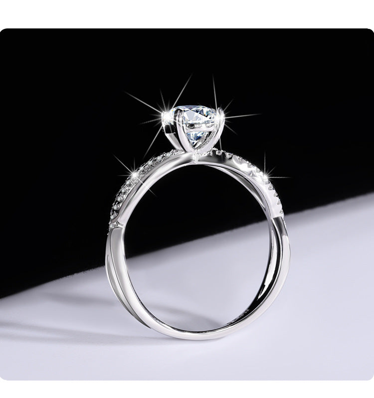 Pure Silver Genuine Moissanite Liu Shi Same Style Women's Diamond Ring1Carat Wedding Real Diamond Proposal Ring for Girlfriend