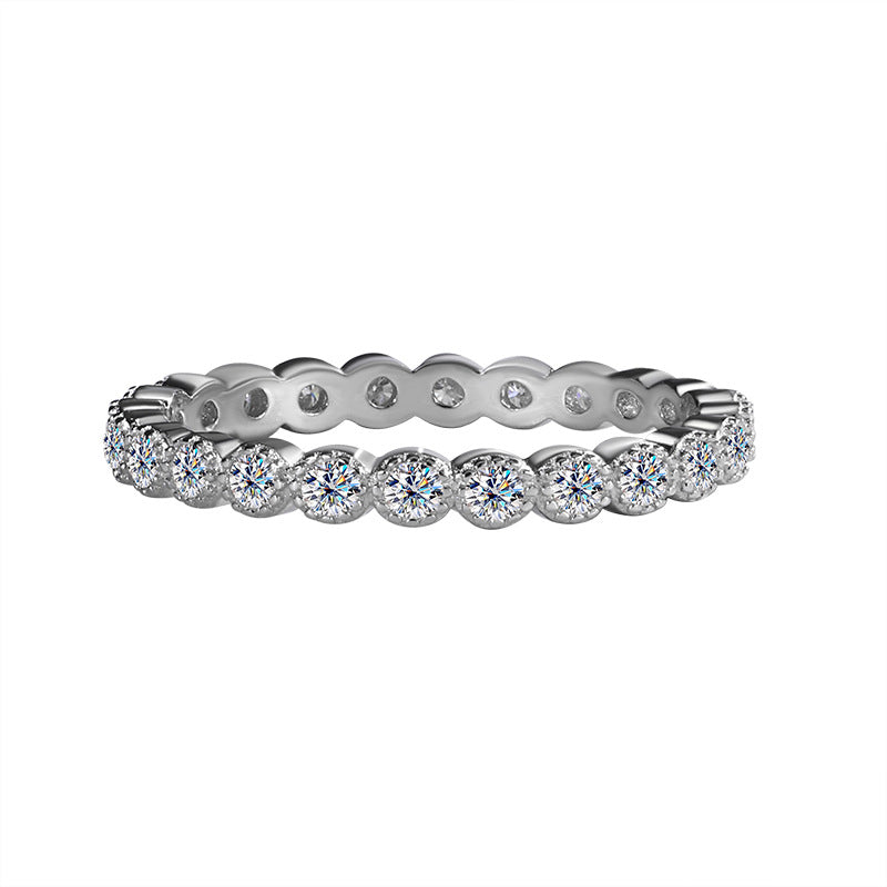 Cross-Border New Products S925Sterling Silver Starry Sky Full Moissanite Full Diamond Ring for Women Korean and Japanese Style Versatile Double Stackable Women's Ring