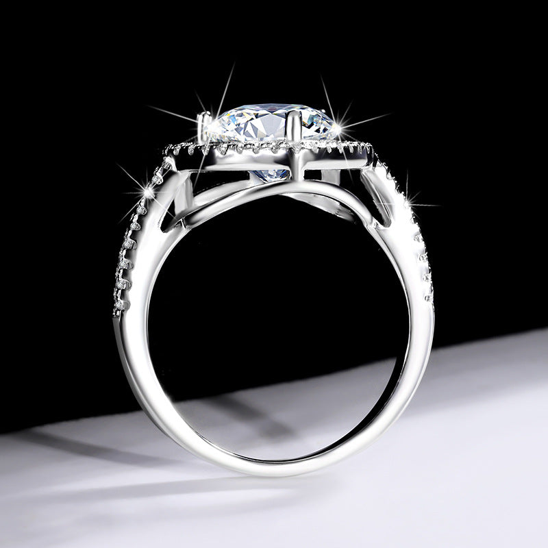 Exclusive for cross-border S925Silver Heart Women's Ring Colorful Moissanite Ring Women's Pure Silver White Gold Diamond Simulated Diamond Wholesale