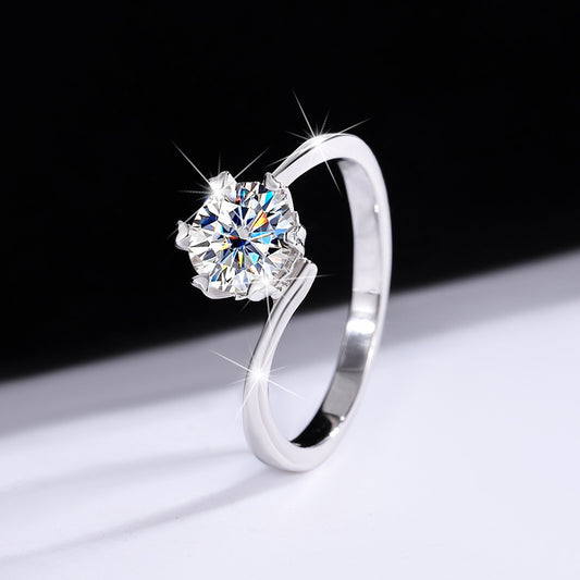s925Sterling Silver Moissanite Ring Twisted Arm Snowflake Ring Six-Prong Classic Crown Moissanite Women's Ring Factory Direct Sale