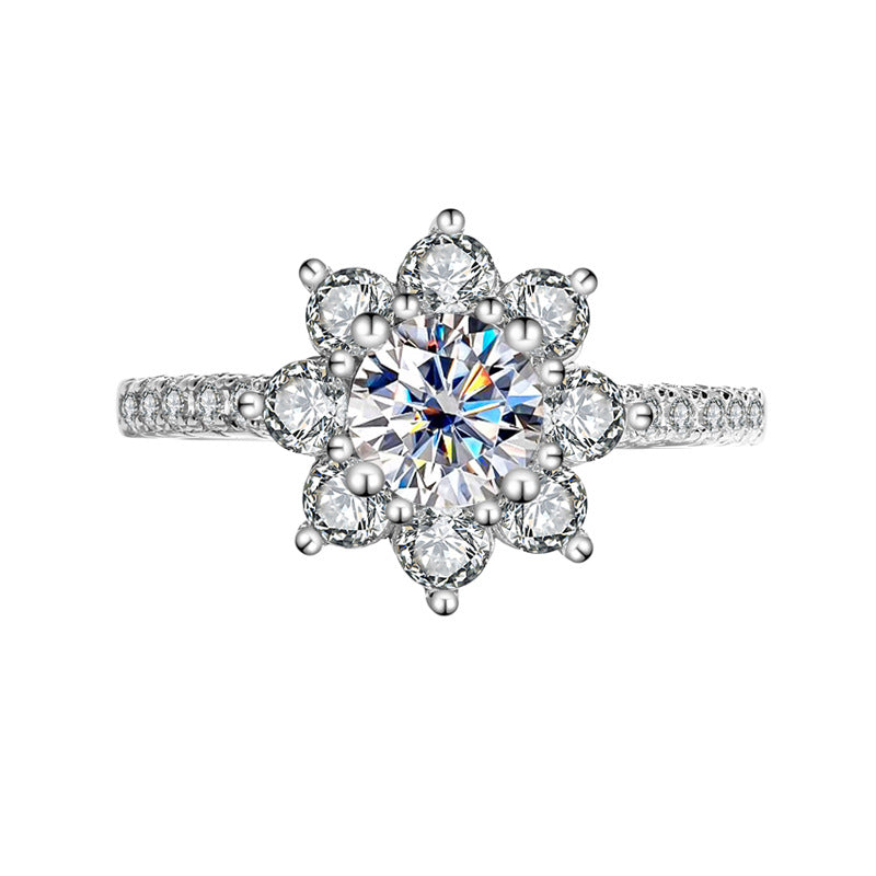 Sterling Silver925Moissanite Ring for Women Silver Ring Flower Diamond Ring TikTok Live Genuine Diamond Source Dropshipping