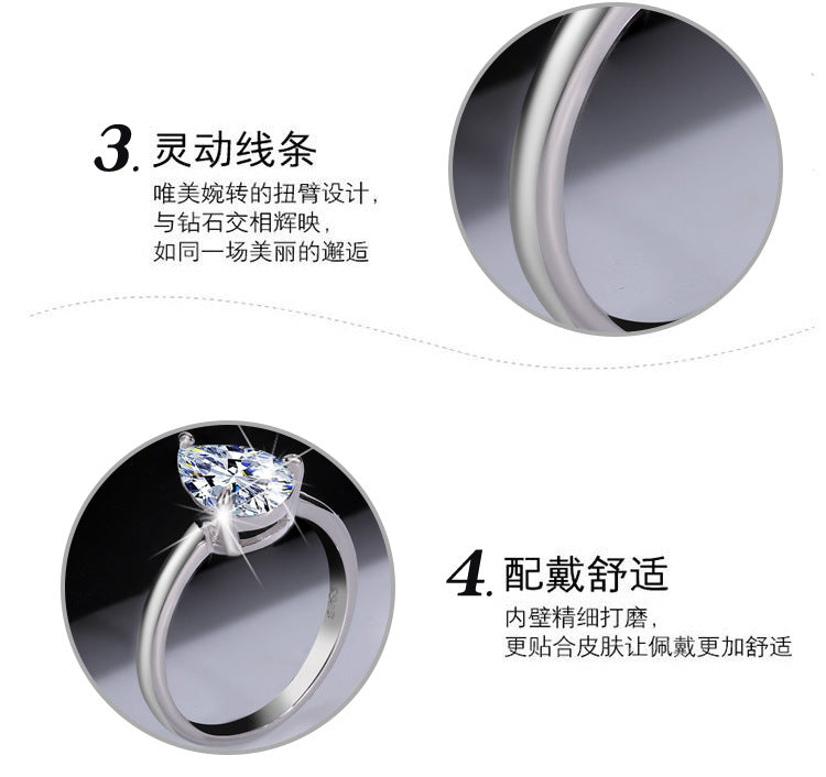 Cross-border hot selling S925Sterling Silver Water Drop Moissanite Ring Simple Classic Pear Shape Moissanite Diamond Women's Ring Factory Wholesale