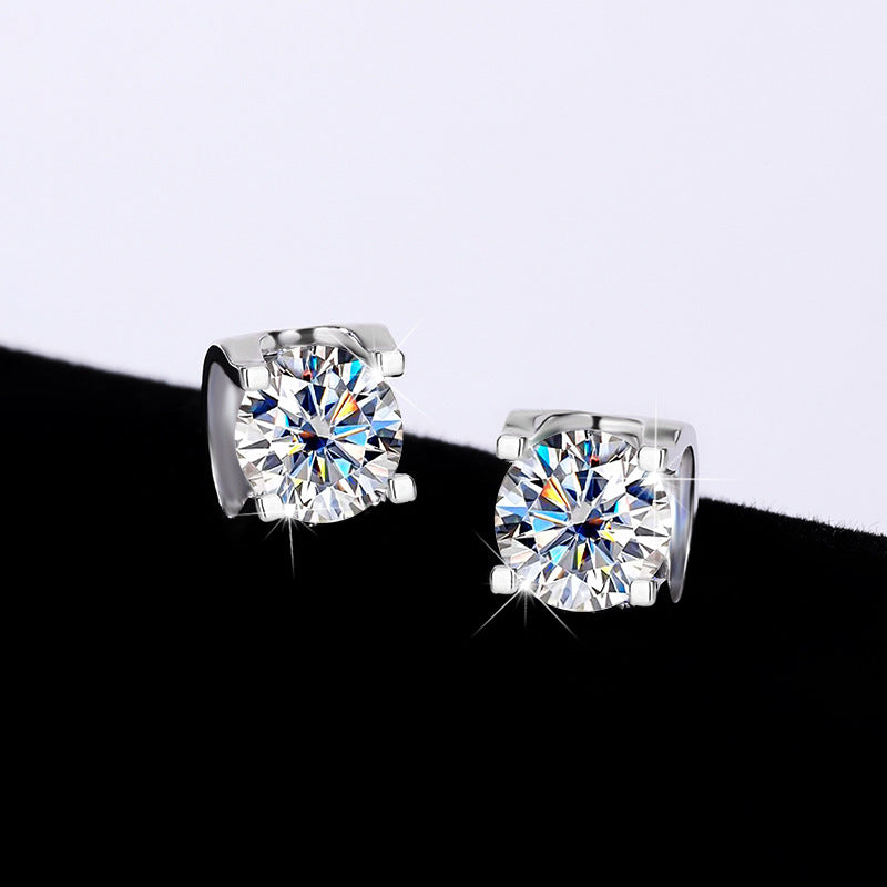 s925Genuine Moissanite Bull Head Earrings1Carat Temperament Simple Moissanite Gift Earrings Live Streaming Source