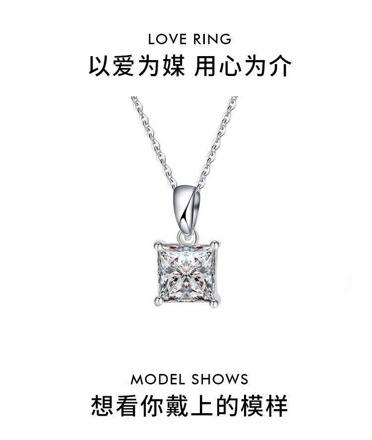 Cross-Border S925Sterling Silver Moissanite Necklace Irregular Diamond Princess Cut Pendant Women's Fashion Collarbone Chain Factory Wholesale