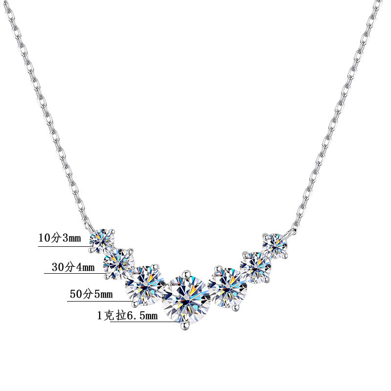 S925Pure Silver Smiling Seven Princess Moissanite Necklace High-end Versatile Collarbone Chain Moissanite Pendant Wholesale